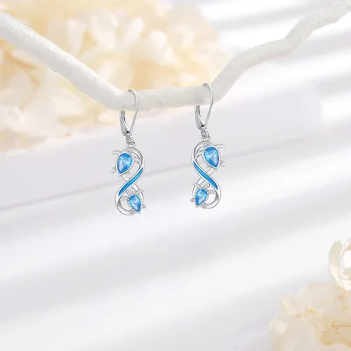 Vista 140 de Aretes colgantes de plata de ley con diseño de árbol de la vida, flor, abeja, animales, gato, colibrí, piedra lunar, turquesa, aretes con cierre