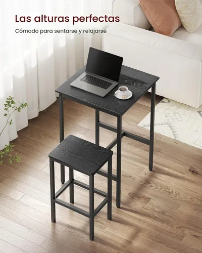 Vista 4 de VASAGLE - Juego de mesa de bar y sillas, mesa cuadrada con 2 taburetes, juego de pub para comedor para 2, ahorro de espacio para cocina, desayuno