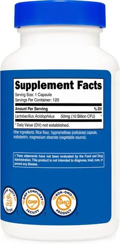 Vista 6 de Nutricost Lactobacillus Acidophilus 10 mil millones de UFC, 120 cápsulas vegetarianas