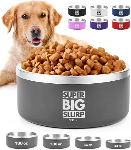 Vista 28 de Tuff Pupper Tazón Aislado de Servicio Pesado para Perros Plato de Comida para Perros de Acero Inoxidable de Doble Pared Tazón Antideslizante a