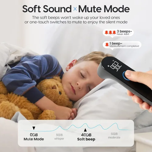 Vista 4 de Termómetro de frente sin contacto para adultos y niños, termómetro rápido y preciso para bebés con alarma de fiebre y modo silencioso - Toma