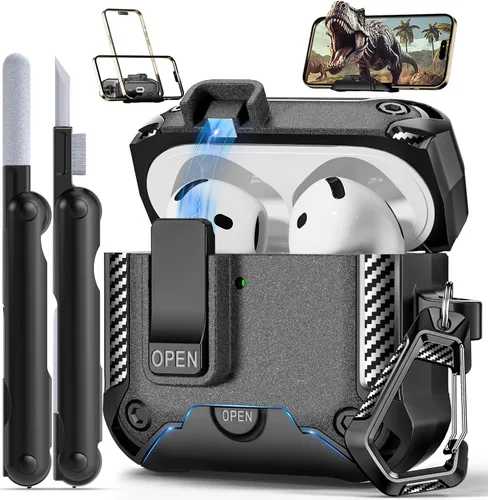 Vista 14 de Funda para AirPods Pro de 2ª Generación con Soporte para Teléfono, Protección Completa contra Caídas con Diseño de Interruptor Automático a Presión