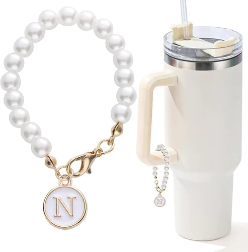 Vista 145 de Encanto de letra para Copa Stanley, accesorios de cadena de perlas, encantos de iniciales de Copa Stanley para asa, decoración de botella de agua