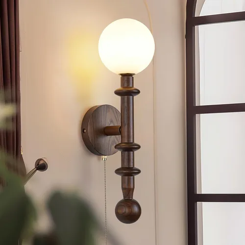 Vista 8 de Lámpara de araña lineal de madera y globo de madera para comedor, lámpara rústica de 4 luces lineales para isla de cocina, lámpara colgante moderna