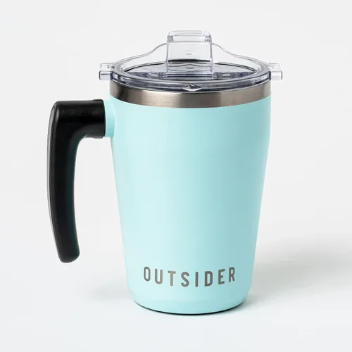 Vista 12 de OUTSIDER The AM - Taza de café aislada al vacío de acero inoxidable de 17 onzas con mango giratorio de 180° y tapa a prueba de derrames con Negro