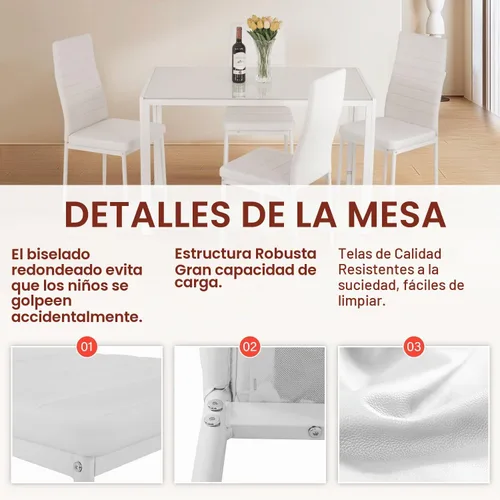 Vista 6 de Juego de mesa de comedor PayLessHere de vidrio para espacios pequeños, mesa de cocina y sillas para 4, mesa con sillas, muebles para el hogar vidrio