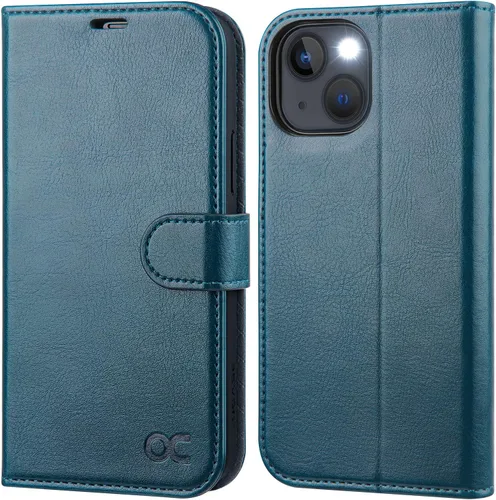 Vista 21 de OCASE Funda tipo cartera compatible con iPhone 13, de piel sintética con tapa tipo folio, con tarjetero, bloqueo RFID, soporte