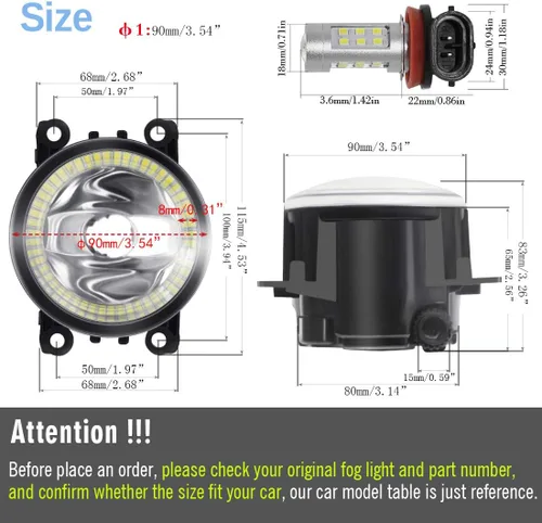 Vista 6 de Luces antiniebla con anillo de halo 2 en 1 para Honda 12-14 CR-V, 12-15 Pilot, 13-15 Accord Coupe, Crosstour, CR-Z, Acura 10-15 RDX, 13-14 ILX