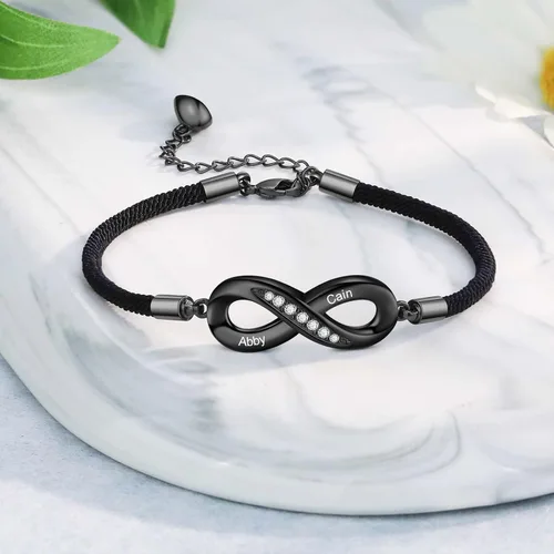 Vista 5 de Pulseras de infinito personalizadas para mujeres, hombres y parejas, pulseras a juego con nombre personalizado para parejas, para novio, novia