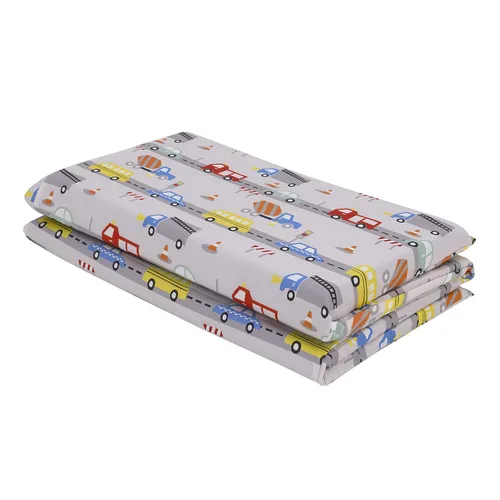 Vista 2 de Everything Kids Hoja de almohadilla para siesta preescolar roja, amarilla y azul para construcción, autobús, camión y automóvil Construcción