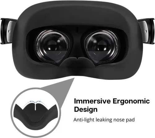 Vista 6 de TNP Silicone Cover Set for Oculus Quest 2 Meta Quest 2 Controller Protector Black 3 in 1 Silicone VR Face Cover Protective Lens Cover VR Headset