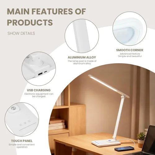 Vista 2 de TECHNOVA Lámpara de escritorio LED con 5 temperaturas de color Regulación continua deslizante y temporizador de un solo toque Diseño plegable