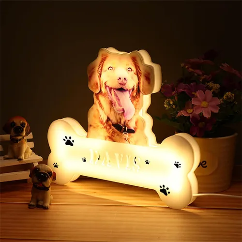 Vista 4 de Luz nocturna acrílica personalizada con foto de mascota, lámpara acrílica personalizada con nombre de perro, lámpara de hueso de foto de perro