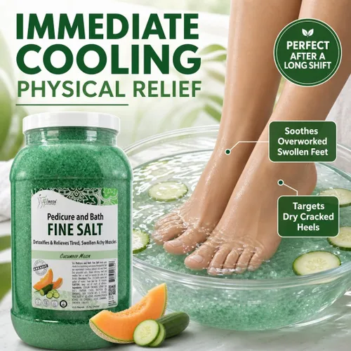 Vista 3 de SPA REDI - Remedio de Inmersión para Pies y Sal Fina de Baño de Pepino y Melón, 3.79 L - Hecho con Sales del Mar Muerto, Aceite de Argán, Aceite