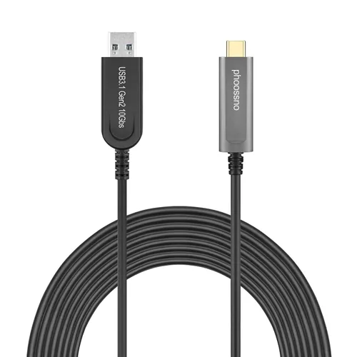 Vista 7 de Cable de extensión USB A a C de fibra óptica USB 3.2 Gen2 10Gbps 10M 33 pies en ángulo recto compatible con Microsoft Azure Logitech Aver Vaddio