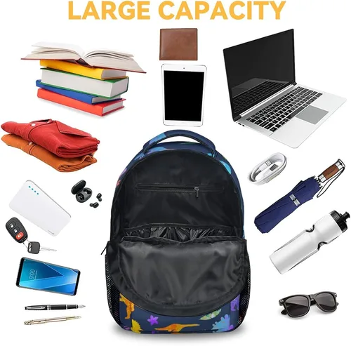 Vista 5 de Mochila escolar para niños y niñas, mochila de dinosaurio de 16 pulgadas para niños y estudiantes, mochilas escolares de gran capacidad para niños