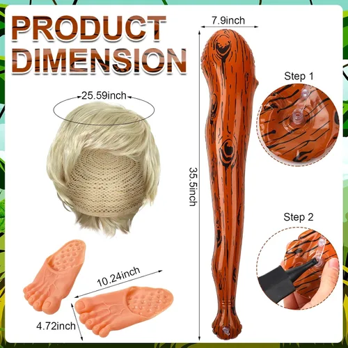 Vista 2 de Panitay 4 piezas de disfraces de hombre de la cueva para adultos, disfraz retro de cosplay, túnica marrón, auténticos y divertidos pies desnudos