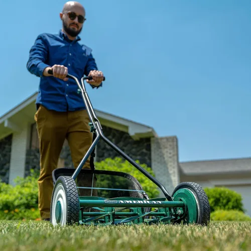 Vista 102 de American Lawn Mower Company 1204-14 Cortacésped de carrete de empuje de 4 hojas de 14 pulgadas, color rojo