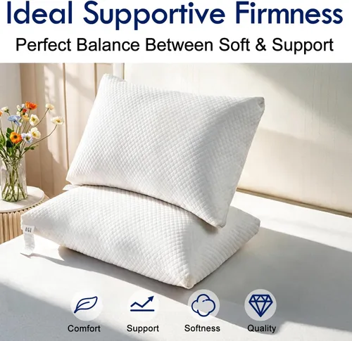 Vista 2 de HITO Juego de 2 almohadas de cama de hotel, tamaño estándar, 100 % material virgen, almohada alternativa de plumón – Soporte suave para espalda