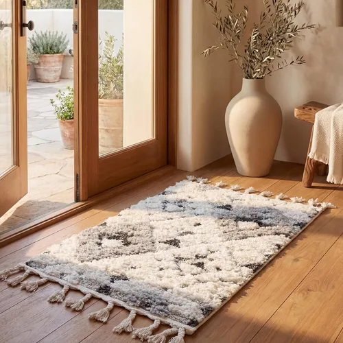 Vista 75 de SAFAVIEH Alfombra marroquí con borlas, 2 x 3 pies, marfil y marrón, no desprende pelusa y fácil de limpiar, textura alta y baja, ideal