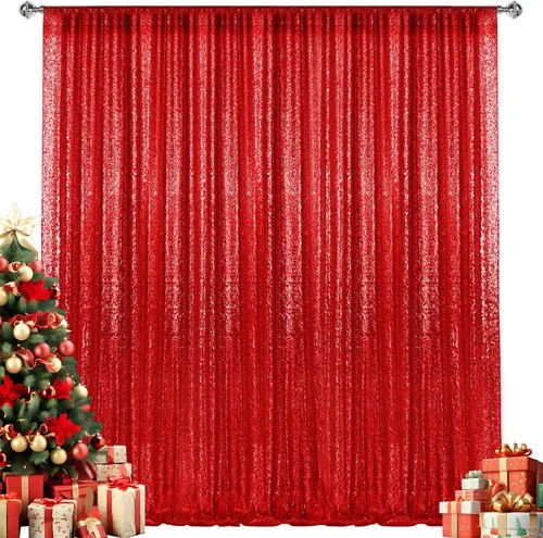 Vista 113 de 2 paneles de cortinas de fondo de lentejuelas verdes de 8 pies, cortinas de fondo de fotografía con purpurina para decoración de Navidad, boda