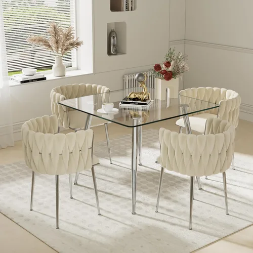 Vista 51 de Juego de mesa de comedor de cristal plateado para 2, juego de mesa cuadrada de lujo moderno de 36 pulgadas, juego de mesa de cocina minimalista de 3