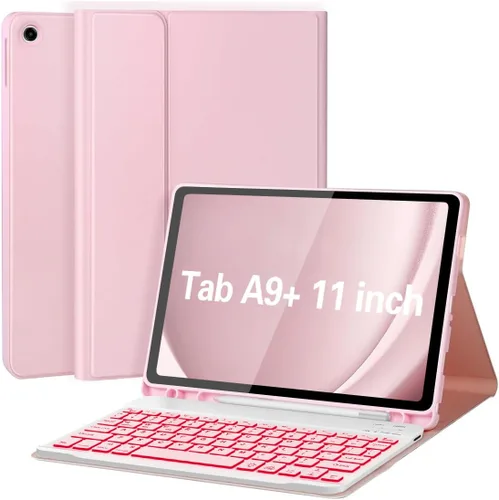 Vista 16 de Funda para Galaxy Tab A9 Plus con teclado 5G de 11 pulgadas 2023 (SM-X210/X216/X218), funda de teclado de tableta desmontable retroiluminada de 7