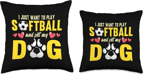 Vista 3 de Fur Parent Mom Dad Pet Owner Men Funny I Just Want to Play Softball and Pet My Dog Lover - Almohada de 16 x 16 pulgadas, multicolor