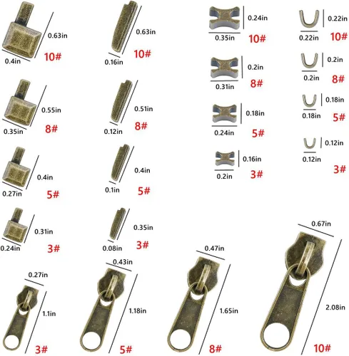Vista 3 de Juego de accesorios de reparación de cremallera metálica de 48 piezas, kit de costura para bricolaje con deslizador, retenedor, inserto de caja