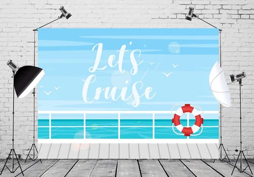 Vista 2 de Fondo de dibujos animados de 5 x 3 pies, diseño de crucero, fondo de fotografía de barco de crucero, temática náutica, decoraciones de fiesta
