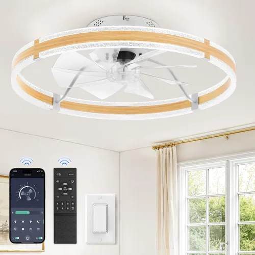 Vista 12 de LEDIARY Ventiladores de techo de perfil bajo con luces, ventilador de techo moderno de montaje al ras y control remoto, ventiladores de techo LED
