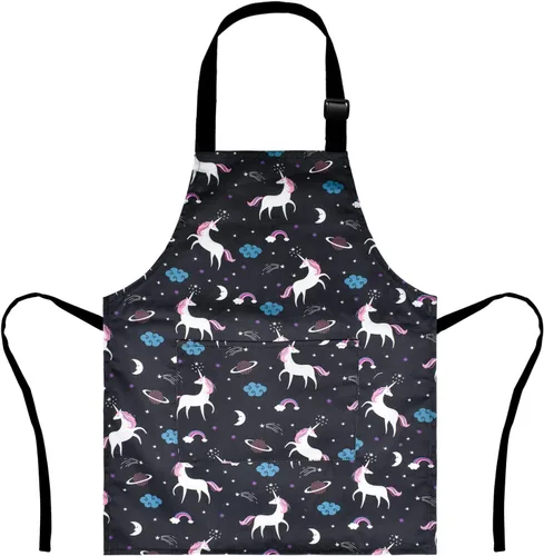 Vista 12 de Delantal de Dinosaurio para Niños Varones con Bolsillo, Delantales de Unicornio para Niñas para Cocinar, Pintar, Delantal de Cocina para Niños de 3
