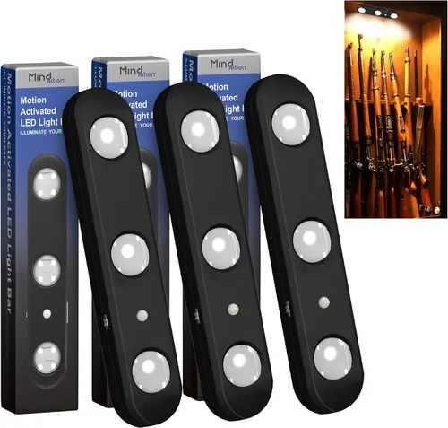 Vista 8 de MIND&ACTION Luces seguras para armas, luz LED activada por movimiento para gabinete seguro de armas, lente LED giratoria ultra brillante