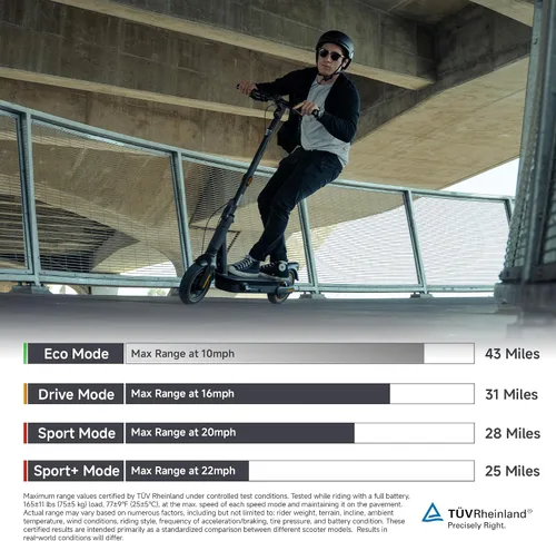 Vista 4 de Scooter eléctrico Segway Ninebot Serie MAX para adultos, 22-28 MPH, hasta 50 millas de alcance, suspensión doble, certificado UL-2272 2271 (G2/G3)