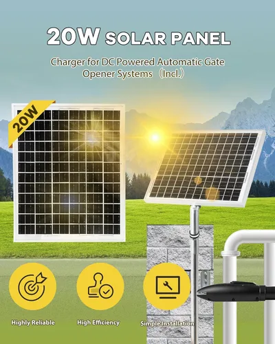 Vista 3 de Abridor de puerta automático solar de 12 pies 660 libras con panel solar de 20 W, kit completo de motor de puerta alimentado por batería