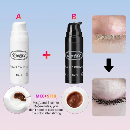 Vista 3 de Kit de color de pestañas, kits de color de pestañas negras, color instantáneo para el cabello con efectos naturales, 0.5 onzas líquidas de queratina