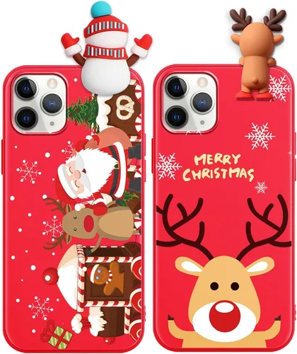 Vista 28 de Pack de 2 Fundas Lindas de Navidad para iPhone 7/8 / SE 2020/2022 4.7", Oso Rojo, Alce, Muñeca 3D, Muñeco de Nieve, Patrón Feliz Navidad, Silicona