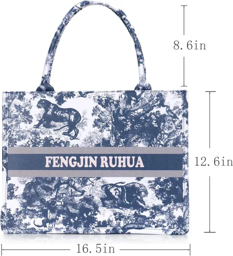 Vista 4 de FENGJINRUHUA Bolso de mano pintado de lujo grande de moda para mujer, bolsos de hombro de cuero, bordado de capacidad, bolso retro exquisito