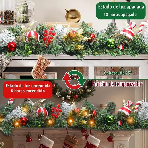 Vista 2 de Guirnalda de Navidad Iluminada para Interiores y Exteriores, Decoraciones de Guirnaldas de Navidad Artificiales con Luz de Repisa, Bastón