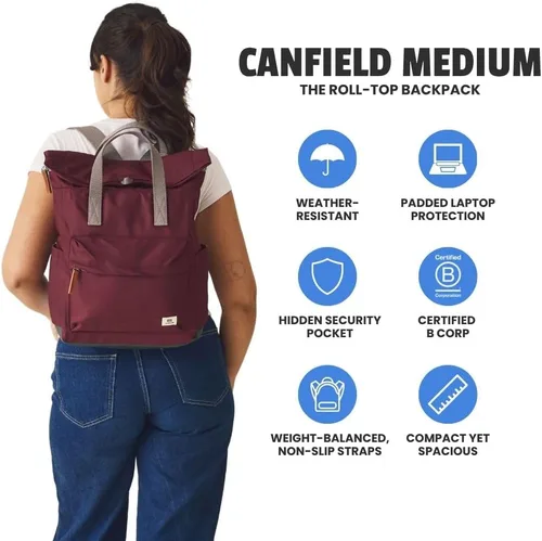 Vista 6 de ORI LONDON Mochila Rolltop para hombre y mujer - Mochila de viaje mediana de nailon para portátil y accesorios - The Canfield, Palta, Mediana