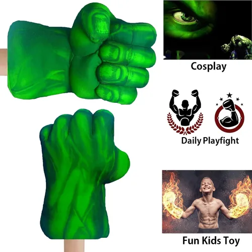 Vista 4 de Increíble HOK - Guantes de peluche suaves y grandes con diseño de guantelete de guantelete para aplastar las manos, color verde