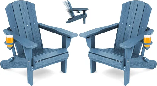 Vista 24 de SERWALL Silla Adirondack plegable ajustable, silla Adirondack reclinable con 3 posiciones reclinables, HDPE para todo tipo de clima, Adirondack