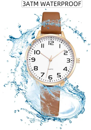 Vista 6 de IBSO Relojes de pulsera para mujer, correa de malla de cuero, caja redonda, analógico, moda