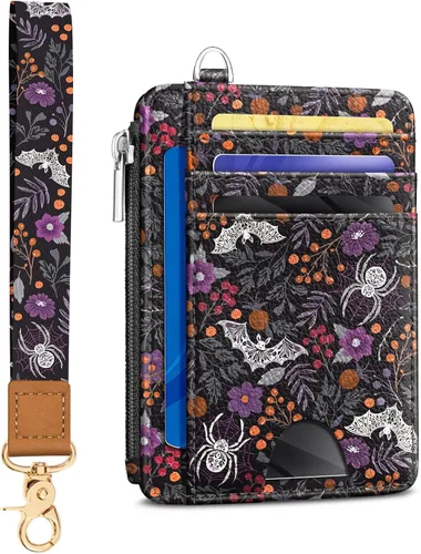 Vista 28 de Kelvoris Tarjetero pequeño para mujer, cartera delgada con bloqueo RFID, llavero con bolsillo para monedas con cremallera, bolsillo frontal