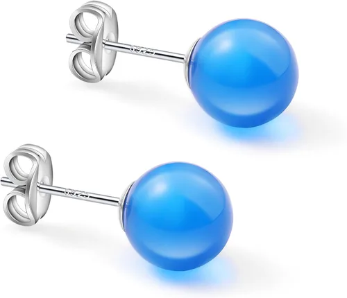 Vista 24 de Natural Stone Stud Earrings for Women 8mm Sterling Silver Genuine Gemstone Earrings Handmade Sterling Silver Crystal Stud Earrings for Women
