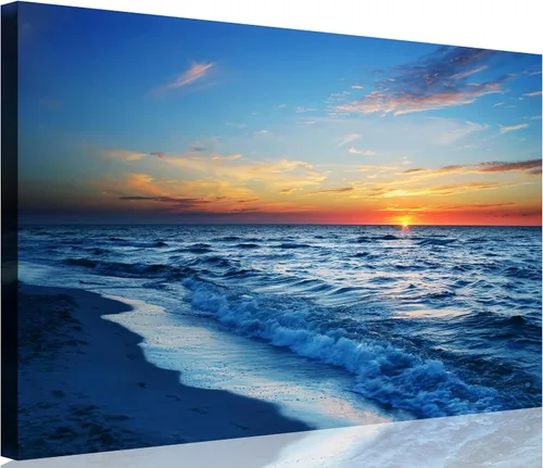 Vista 20 de TutuBeer 3 paneles de fotos de playa, arte de pared, diseño de mar azul, playa blanca al amanecer, imágenes impresas en lienzo, imágenes del océano