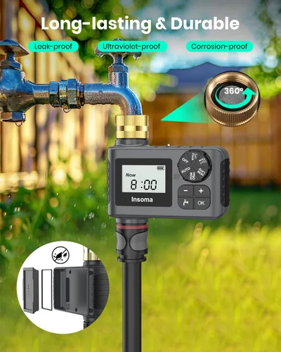 Vista 6 de 2 PCS Temporizador de Agua con Entrada de Latón, Temporizador de Aspersor de Agua con Retardo de Lluvia/Manual/Automático Riego por Goteo y Sistema