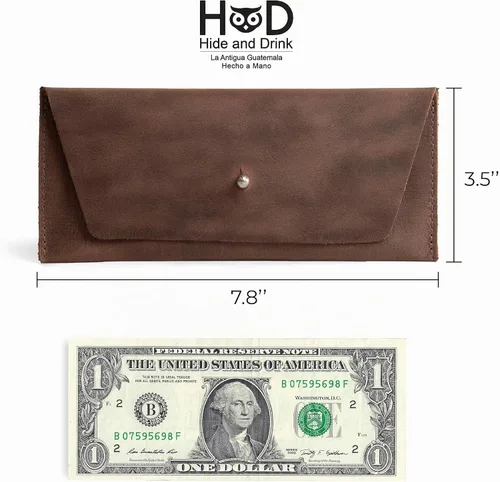 Vista 4 de Hide & Drink, Bolsa larga de utilidad, elegante cartera para transportar y almacenar efectivo, bolso de mano, cuero de grano completo, hecho a mano