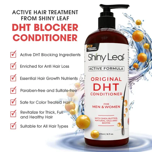 Vista 5 de DHT Blocker Champú y acondicionador - Para mujeres y hombres, fabricado en Estados Unidos, tratamiento contra la caída del cabello, con biotina