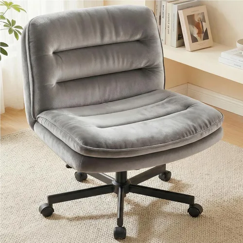 Vista 13 de COMHOMA Silla de oficina Criss Cross Silla de tocador sin brazos con Piel sintética, piernas cruzadas, asiento ancho cómodo, soporte de espalda